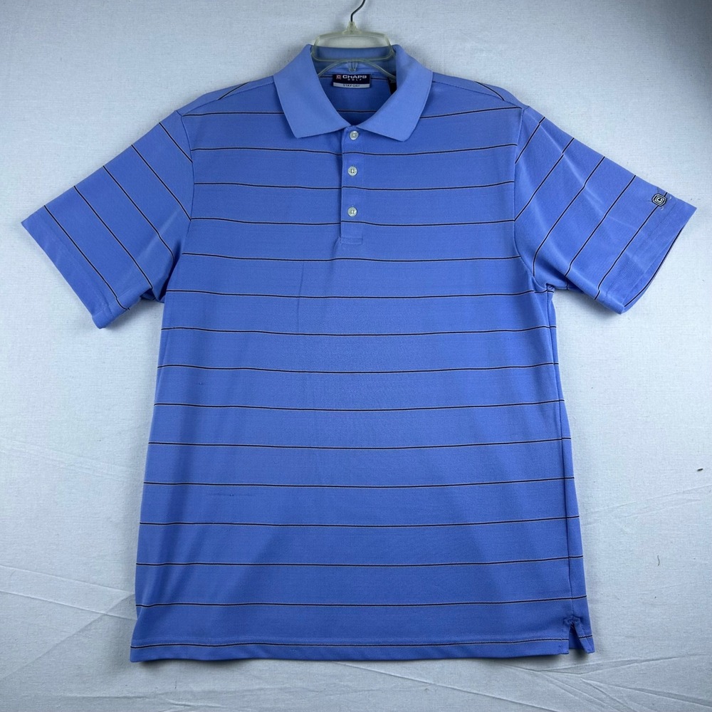 Chaps Golf Stay-Dry Mens Blue Striped Short Sleeve Polo Shirt Size M